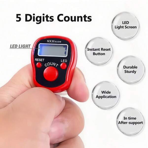 1pc/3pcs 5-Digit Display Finger Counter, Resettable Handheld Digital Click Counter For Golf, Tally, Counters, Assorted Colors