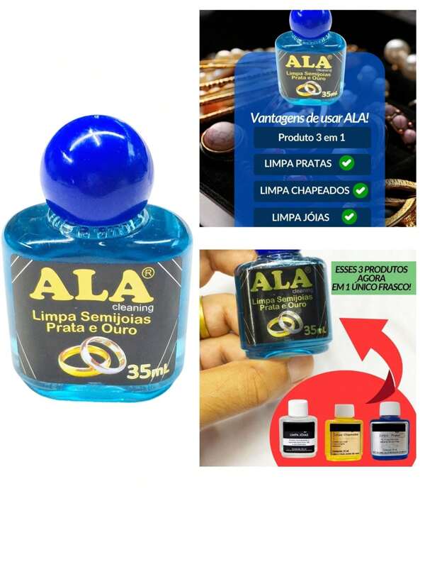 Limpa Ouro Prata 925 Chapeado ALA 35ml Original Liquido Limpador Aliança Limpador 3 em 1