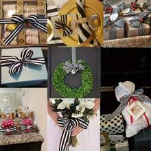 1 rollo de cinta de poliéster a rayas negras y blancas, para manualidades de Navidad, boda, lazos para el cabello, regalos, ramos, decoración de pasteles, Día de San Valentín, fiesta de cumpleaños, Año Nuevo, a rayas negras y blancas