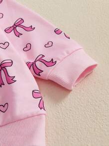 Baby Girls 2-Piece Outfit, Bow Print Long Sleeve Crew Neck Sweatshirt With Elastic Waist Sweatpants Fall Clothes