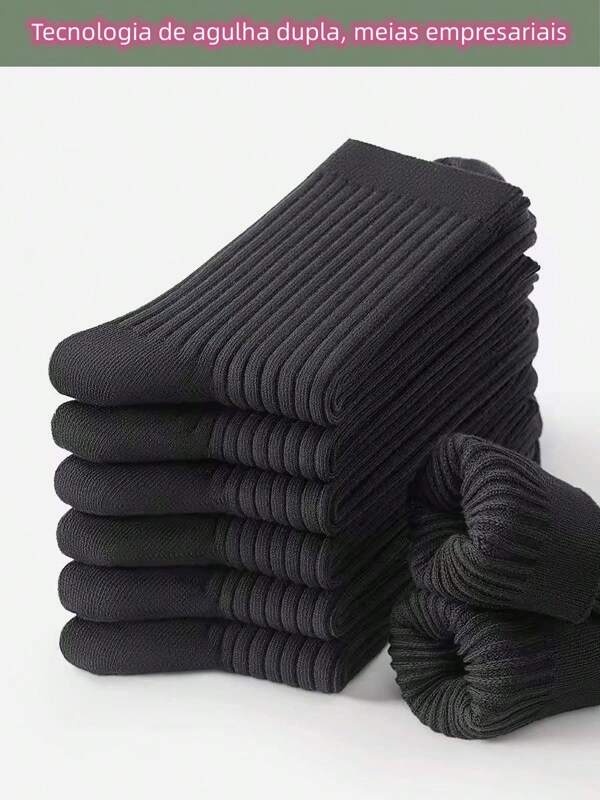 Kit 6 pares de meias de algodão desportivo para homem de alta qualidade com agulha dupla e comprimento longo