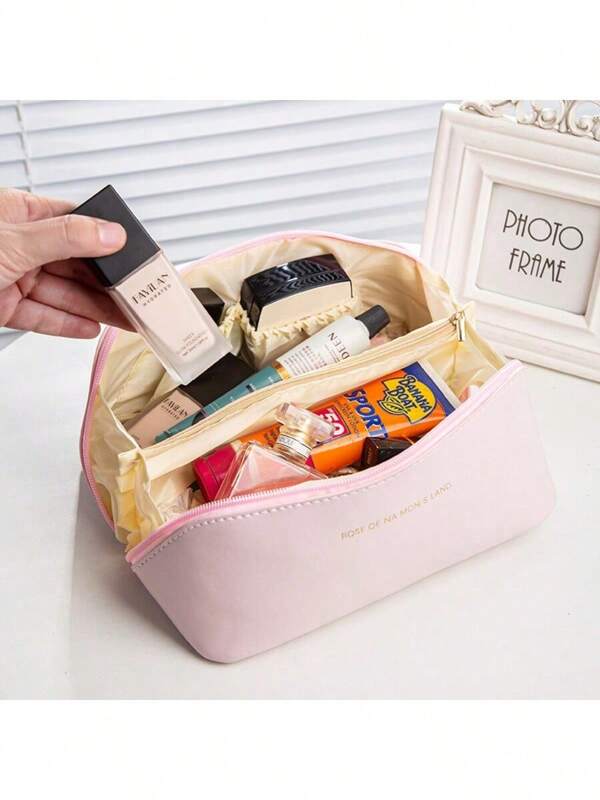 Bolsa de maquillaje portátil de viaje de PU a la moda, grande, impermeable, con compartimentos, para artículos de aseo compartidos. Bolsa de cosméticos impermeable de gran capacidad con almacenamiento en capas tipo acordeón. Artículos de viaje esenciales. Varios colores disponibles, pequeño regalo.