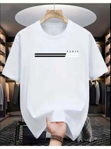 Men's Casual Summer Short Sleeve T-Shirt With PARIS 01 Letter Print