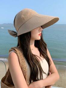 Damen Sommer Sonnenhut mit breiter Krempe, UV-Schutz, offenes Design für Pferdeschwanz, Lässig, Boho, Retro, Elegant, aus Polyester, geeignet für Frühling und Sommer