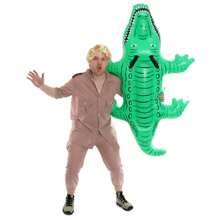 Mens Steve Irwin Costume Crocodile Hunter Fancy Dress Australian Zookeeper Conservationist Aussie Day Safari Man Outfit - Costume with Wig and Crocodile - View 2