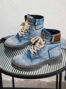Sneakers alte da uomo a taglie grandi, con suola spessa, denim, di nuova moda, resistenti all'usura, adatte per tutto l'anno, in particolare per la primavera