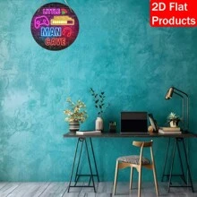 1pc Neon Gamer Wooden Hanging Sign - "Little For Man Cave" Round Wall Art Decor With Game Controller And Headset, Suitable For Game Room Decoration, Random Style - Multicolor - View 2