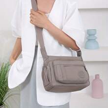 Borsa a tracolla in nylon con cerniera a grande capacità e molteplici tasche, borsa a spalla casual da donna