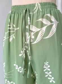 Wide-Leg Pants In Dune Fabric With Stretch Floral Print - Green - View 4