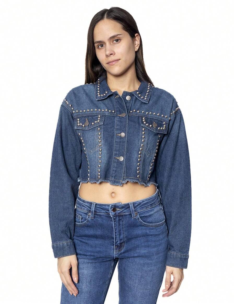 MAREZZI COUTURE CHAMARRA DE MEZLILLA CON DETALLES METALICOS - Azul lavado medio - Ver 1