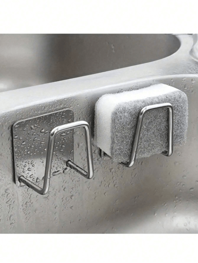 1/2/4 piezas Soporte de acero inoxidable para esponja de cocina, soporte para estropajo para fregadero de cocina, soporte para esponja y estropajo, soporte para esponja de cocina para fregadero, ganchos adhesivos para esponja para dormitorio, baño, aseo