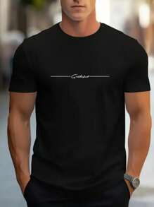Men's Short Sleeve Round Neck T-Shirt, Small Letters Print, Fashion Street Style, Breathable T-Shirt
