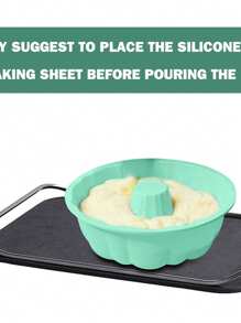 10 Inch Silicone Cake Pan, 12 Cups Nonstick Fluted Tube Pan For Cake, Brownie,Jello,Cornbread, Round Silicone Molds For Baking 1 Pack - Green - View 5