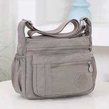 Borsa a tracolla in nylon con cerniera a grande capacità e molteplici tasche, borsa a spalla casual da donna