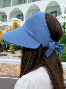 Damen Sommer Sonnenhut mit breiter Krempe, UV-Schutz, offenes Design für Pferdeschwanz, Lässig, Boho, Retro, Elegant, aus Polyester, geeignet für Frühling und Sommer