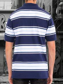 Mens West Coast Classic Striped Polo Shirt - 海軍 - 查看 3