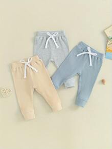 Toddler 3 Piece Long Pants Winter Baby Solid Color Slim Fit Ribbed Bottom Infant Knitted Pull-Up Pants