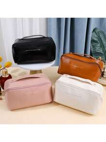 Bolsa de maquillaje con almohada de PU de moda, organizador de viaje portátil, bolsa cosmética impermeable de gran capacidad con compartimentos, puede compartirse con artículos de tocador | Bolsa de maquillaje impermeable de gran capacidad | Estilo acordeón de almacenamiento multinivel | Esenciales de viaje | Opciones de varios colores, pequeño regalo