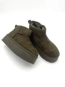 2024 Autumn/Winter New Women Snow Boots Slip-On Slippers, Thick Platform, Dual-Use Cotton Padded Shoes For Outdoor Wear - Army Green - View 3