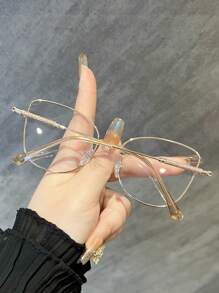 1pc Metal Geometric Frame Photo Chromatic Fashion Glasses, Fashion Versatile Outdoor Casual Neutral Tint Eyeglasses, Light Pink For Summer Beach Vacation,Outdoor,Travel - Discoloration - View 6