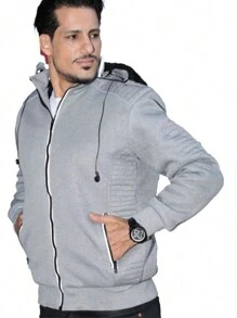 Jaqueta Blusa De Frio Moletom Forrado Com Fone de Ouvido e Capuz Removivel - Cinza Claro - Visão 1