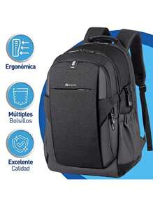 Maleta Deportiva, Mochila para Laptop de 17 Pulgadas con Puerto USB y Broches de Seguridad, Impermeable. Bluelander. - Negro - Ver 6