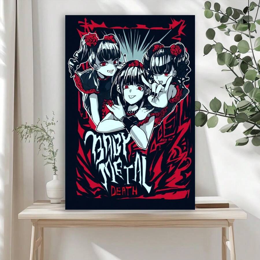Póster enmarcado de la banda Babymetal Death, arte impreso para fans del manga, decoración del hogar y dormitorio, regalo, arte de pared de lienzo de buena calidad