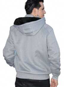 Jaqueta Blusa De Frio Moletom Forrado Com Fone de Ouvido e Capuz Removivel - Cinza Claro - Visão 2