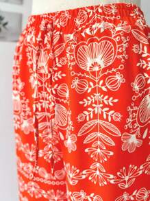 Wide-Leg Pants In Dune Fabric With Stretch Floral Print - 橘色 - 查看 4
