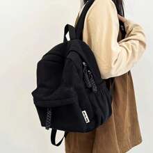 Women Corduroy Backpack Medium Fashion Casual College School Bag Girls Women Waterproof - 鏽棕色 - 查看 6