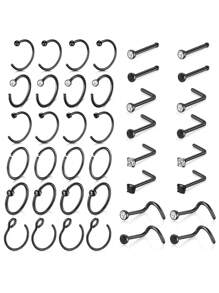 40 件女士鼻环首饰套装 - 18G 不锈钢环和耳钉，L 形螺丝，弯曲杆 - 优雅的哥特式风格，非常适合日常佩戴和特殊场合 - 彩色 - 查看 12