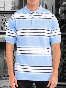 Mens West Coast Classic Striped Polo Shirt - 天空 - 查看 1