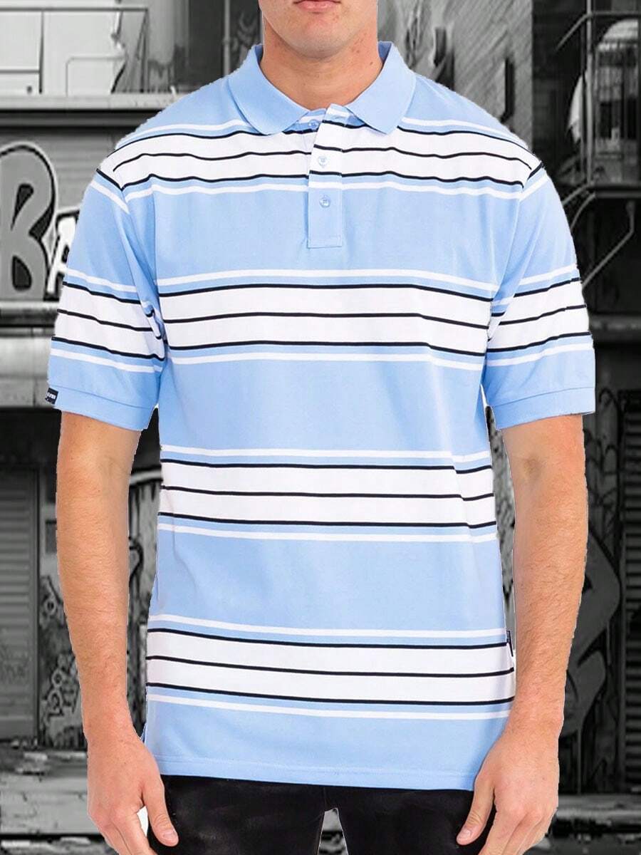 Mens West Coast Classic Striped Polo Shirt - 天空 - 查看 1