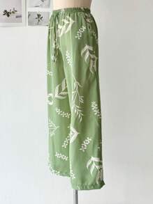 Wide-Leg Pants In Dune Fabric With Stretch Floral Print - Green - View 3