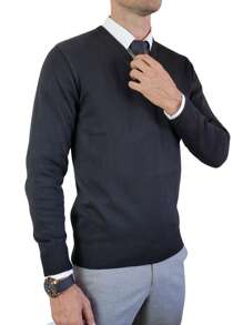 Men's Premium Knitted Sweater Blouse With V-Neck - Black - View 3
