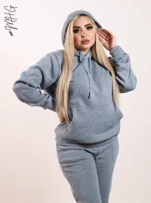 Conjunto de dos piezas termico, calido y suave holgado unicolor casual, informal y deportivo de pantalon jogger holgado con bolsillos laterales y sudadera hoodie con capucha gorro, bolsillo tipo canguro delantero amplio y cordon central para ajustarlo unicolor perfecto para gimnasio o simplemente salir a la calle