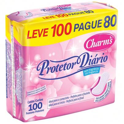 Protetor para uso Diário Feminino com gel absorvente c/100 unid - Charms