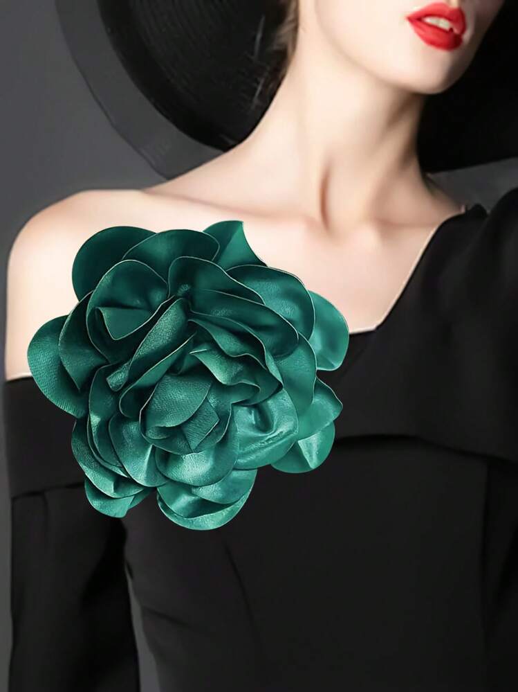 1 pieza Broche grande de Camelia con acabado satinado, accesorio de ropa estilo bohemio de tela de poliéster, versátil para todas las estaciones - satén francés - Añade 8