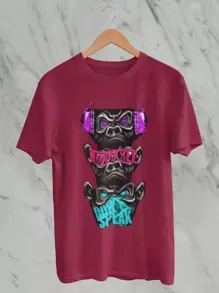 Men's Streetwear Monkey T-Shirt Wine Shirt Style
