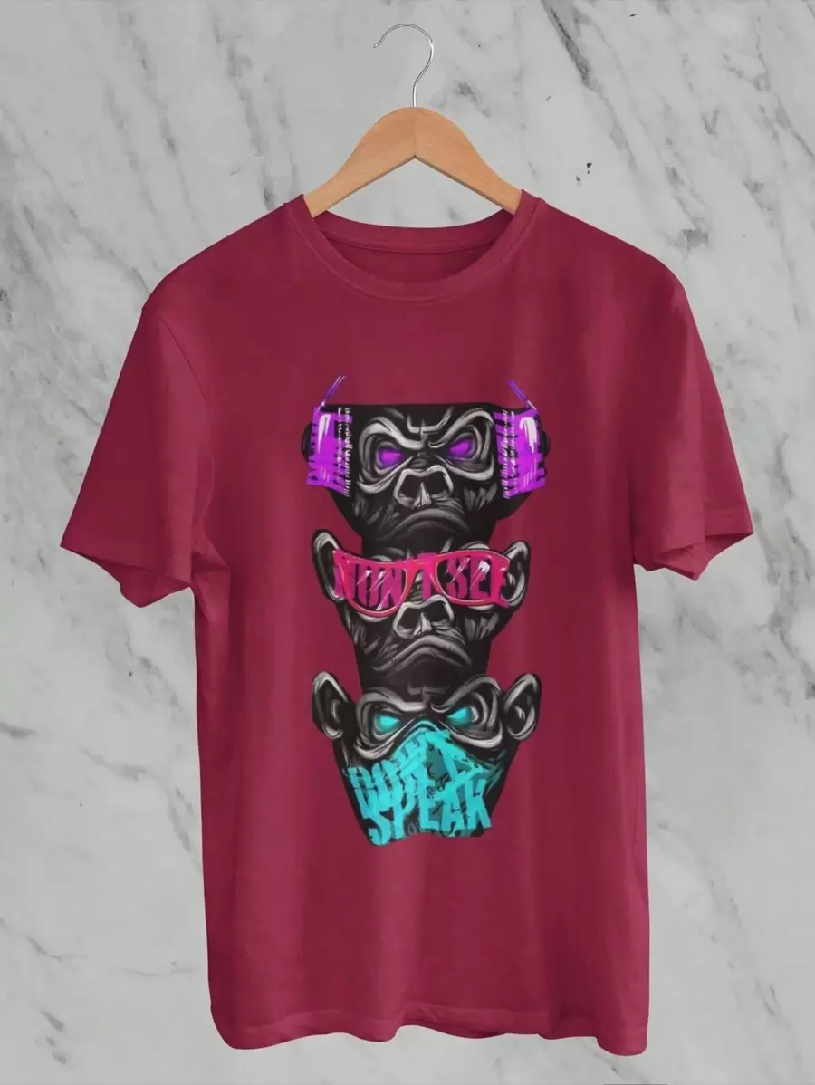 Men's Streetwear Monkey T-Shirt Wine Shirt Style