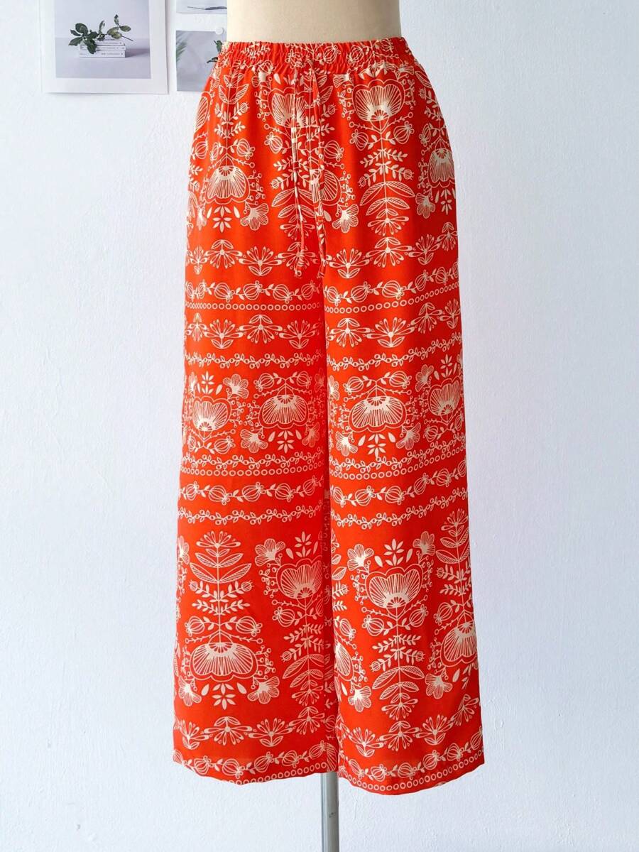 Wide-Leg Pants In Dune Fabric With Stretch Floral Print - 橘色 - 查看 1