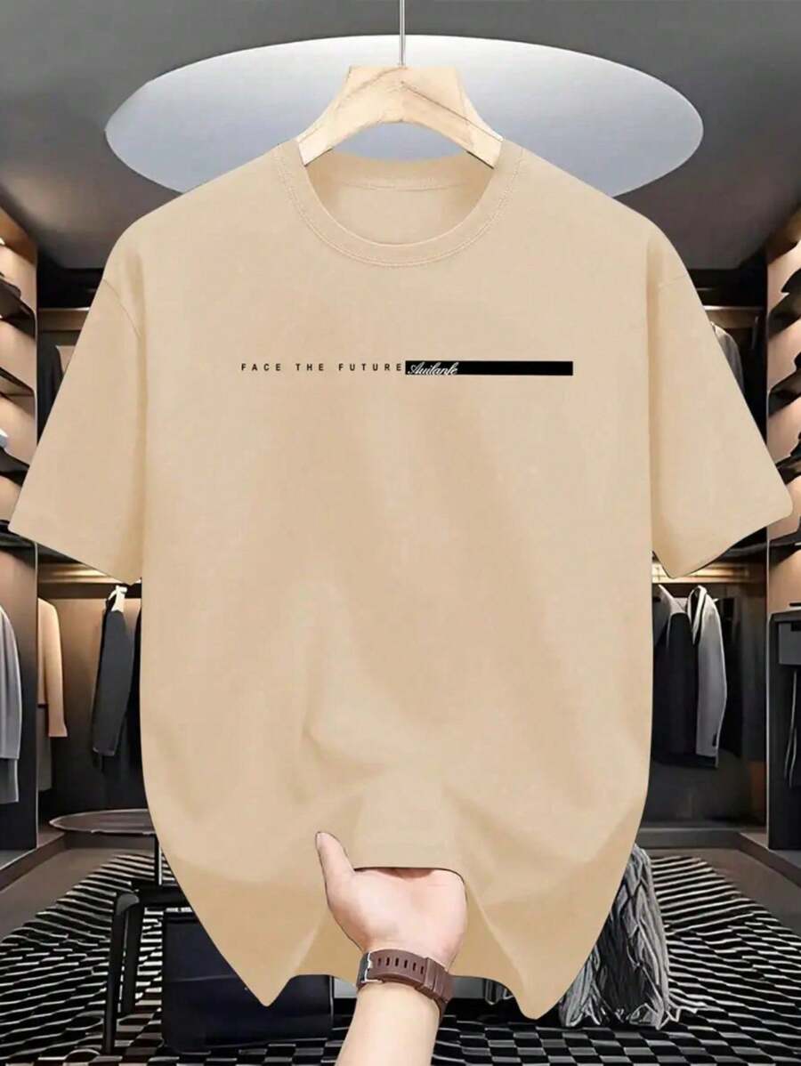 Men's T-Shirt With Face The Future Print 100% Cotton Round Neck Exclusive Line Immediate Shipping - Màu be - Xem 1