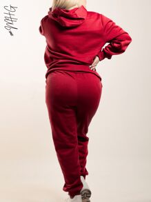 Conjunto de dos piezas termico, calido y suave holgado unicolor casual, informal y deportivo de pantalon jogger holgado con bolsillos laterales y sudadera hoodie con capucha gorro, bolsillo tipo canguro delantero amplio y cordon central para ajustarlo unicolor perfecto para gimnasio o simplemente salir a la calle - Rojo - Ver 3