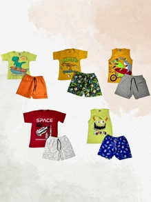Kit 4 Peças Sortido Conjunto Infantil Menino Verão - 2 Conjuntos - Composto por 2 Camisetas + 2 Bermudas - Multicolorido - Visão 5