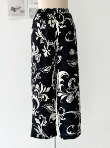 Wide-Leg Pants In Dune Fabric With Stretch Floral Print - Black - View 1