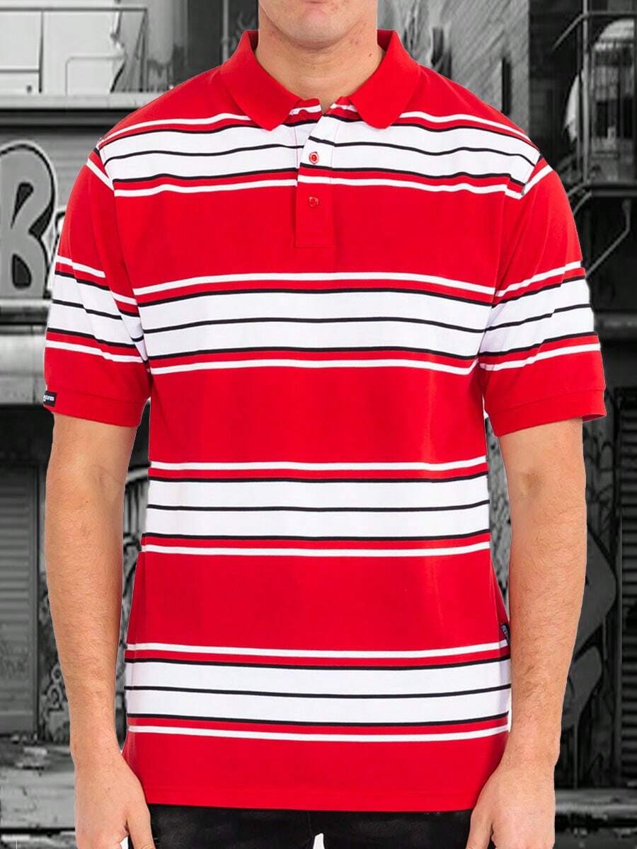 Mens West Coast Classic Striped Polo Shirt - 紅色 - 查看 1