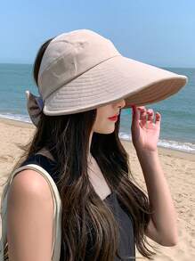 Damen Sommer Sonnenhut mit breiter Krempe, UV-Schutz, offenes Design für Pferdeschwanz, Lässig, Boho, Retro, Elegant, aus Polyester, geeignet für Frühling und Sommer