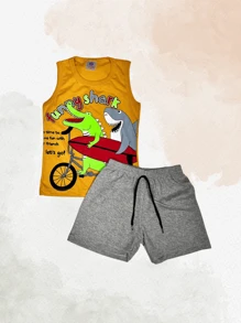 Kit 4 Peças Sortido Conjunto Infantil Menino Verão - 2 Conjuntos - Composto por 2 Camisetas + 2 Bermudas - Multicolorido - Visão 7