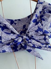 Corset Blouses With New Printed Bodice - Royal Blue - View 3