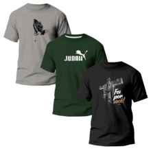 Kit 3 Printed T-Shirts LION OF ''JUDAH'' Men's Shirt 100% Cotton Unisex